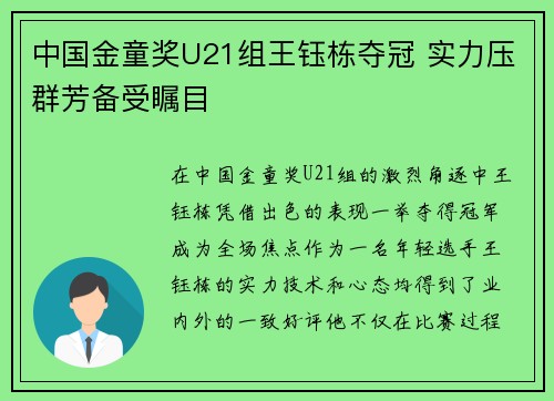 中国金童奖U21组王钰栋夺冠 实力压群芳备受瞩目